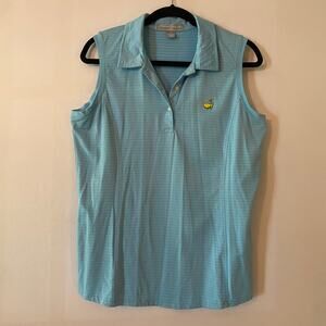 Masters Collection Ladies Blue Stripe Sleeveless Golf Polo Logo Women size Large